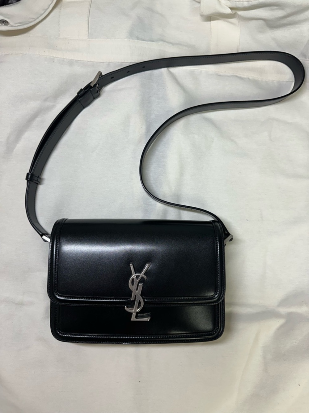 Saint Laurent Black Leather solferino medium Crossbody with Silver YSL Logo bag